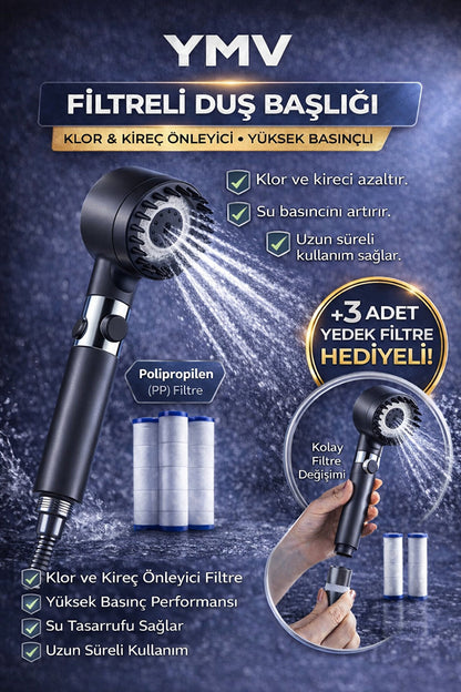Filtreli Masajlı Fonksiyonlu Duş Başlığı + 3 Adet yedek filtre